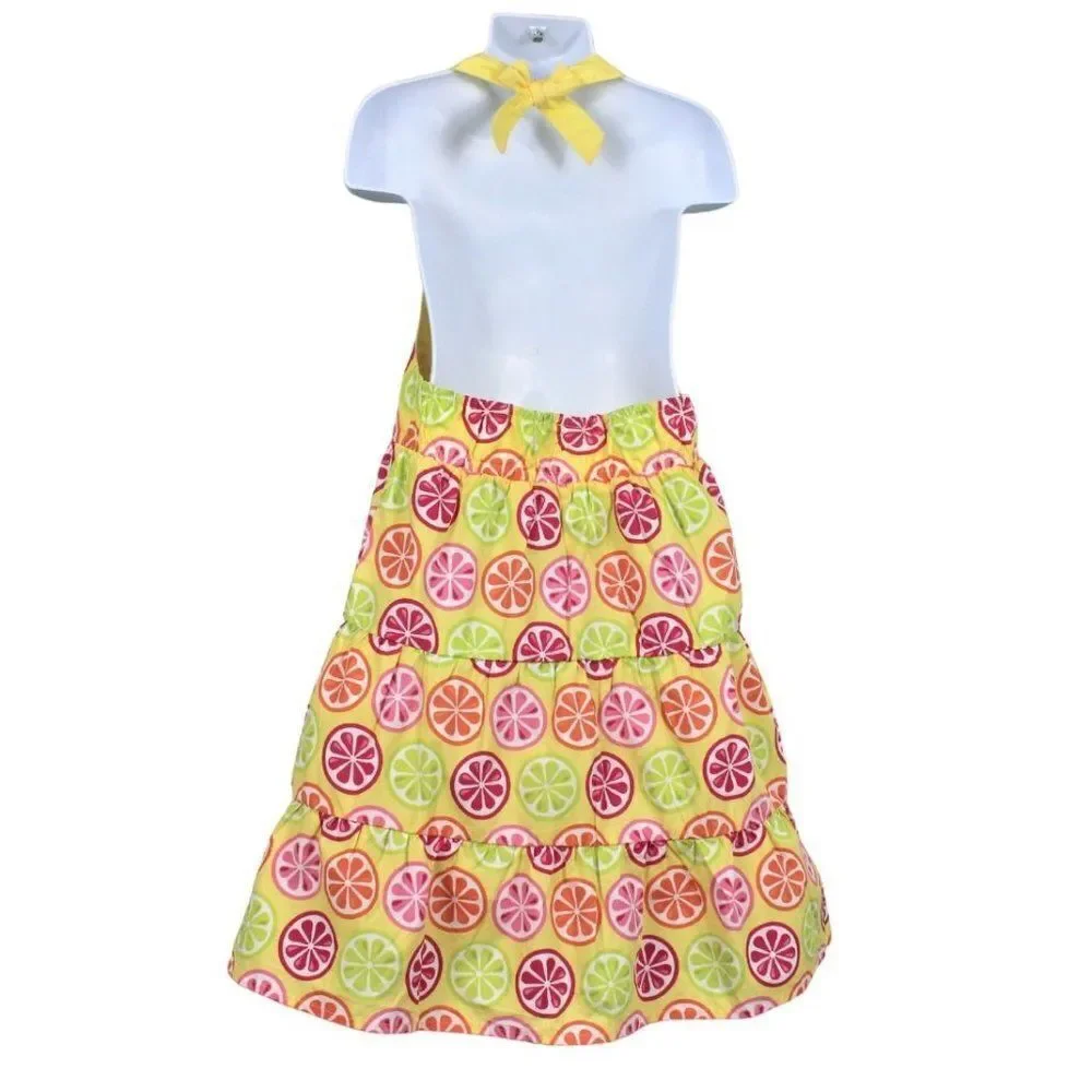 Sweet Summer Slices Girls Sundress-Backless Halter Fruit Theme Bright Colors